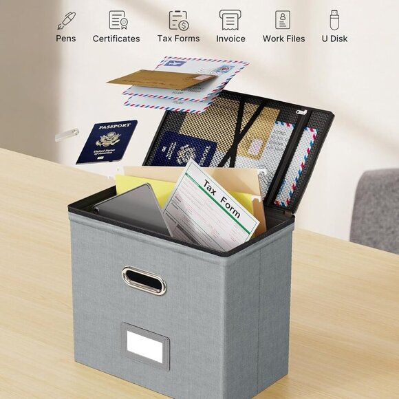 1 Pack , File Box with Mesh Pockets, Document Organizer Box for File Folders Let - Picture 2 of 7